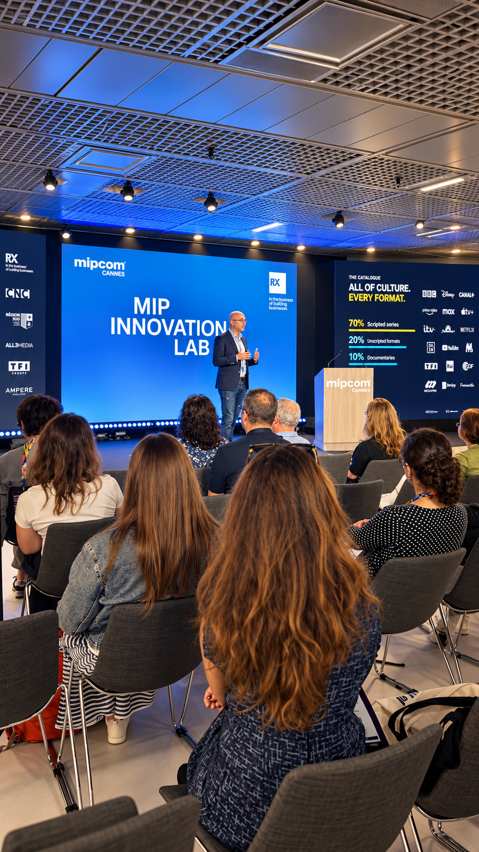 Speaker and audience at the MIP Innovation Lab during MIPCOM Cannes 2026