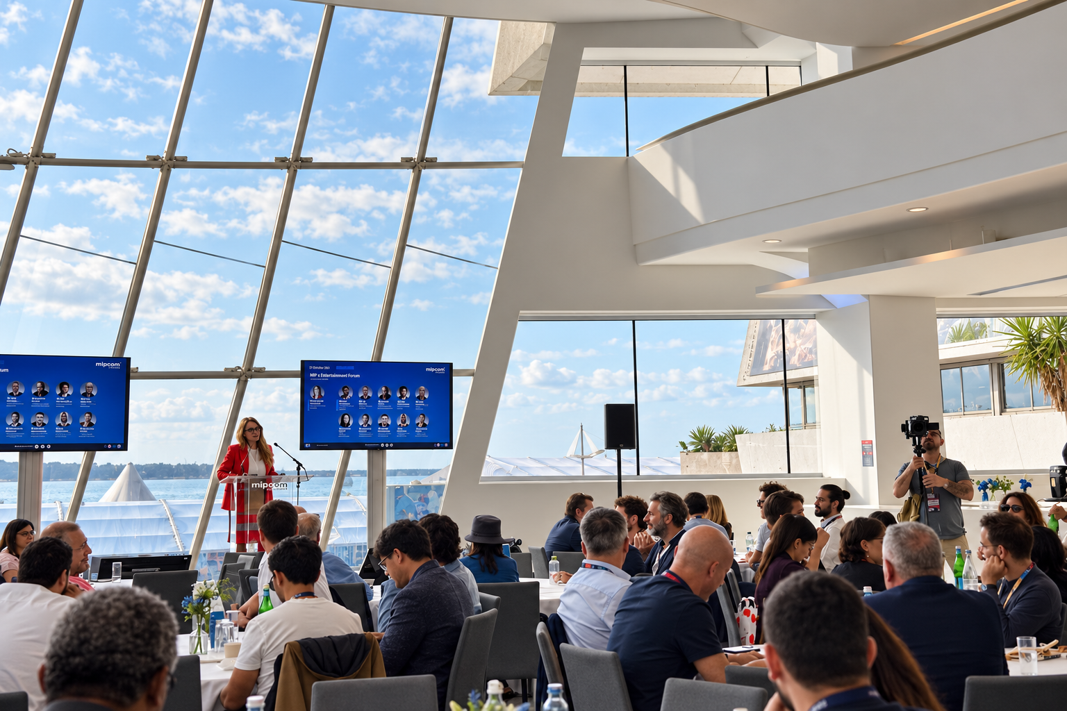 MIPCOM Cannes 2026 summit with the MIP AI Entertainment Forum programme on screen